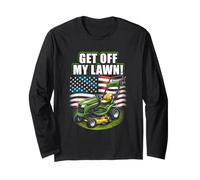 Get Off My Lawn Funny Lawn Mower Bandera de Estados Unidos Día del Padre Manga Larga