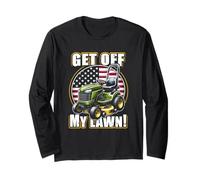Get Off My Lawn Funny Lawn Mower Bandera de Estados Unidos Día del Padre Manga Larga