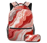 Get Set, Go - Juego de 2 mochilas escolares con estuche para lápices, la mejor opción para estudiantes ocupados, textura de mármol rojo, multicolor, B:29.4x20x40cm P:19x7.5x3.8cm, Mochilas de día