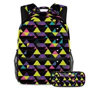 Get Set, Go - Juego de 2 mochilas escolares con estuche para lápices, la mejor opción para estudiantes ocupados, patrón geométrico triangular, multicolor, B:29.4x20x40cm P:19x7.5x3.8cm, Mochilas de