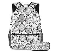 Get Set, Go - Juego de 2 mochilas escolares con estuche para lápices, la mejor opción para estudiantes ocupados, huevos de Pascua en blanco y negro, multicolor, B:29.4x20x40cm P:19x7.5x3.8cm,