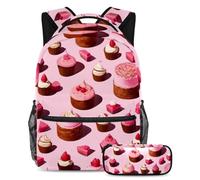 Get Set, Go - Juego de 2 mochilas escolares con estuche para lápices, la mejor opción para estudiantes ocupados, patrón de postre rosa, multicolor, B:29.4x20x40cm P:19x7.5x3.8cm, Mochilas de día