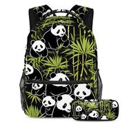 Get Set, Go - Juego de 2 mochilas escolares con estuche para lápices, la mejor opción para estudiantes ocupados, lindo panda de dibujos animados, multicolor, B:29.4x20x40cm P:19x7.5x3.8cm, Mochilas