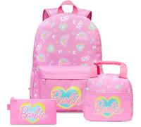 Get Trend Barbie Grande Mochila Escolar Set de 3 Piezas con 46 cm Mochila Niña, Estuche Escolar y Bolsa Isotermica Porta Alimentos (Rosa Barbie)