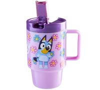 Get Trend Bluey Botella Agua Niños con Tapa, Pajita y Asa, 500ml, Vaso Plastico Infantil Colegio, Deportes y Viajes, Libre de BPA, Reutilizable (Púrpura Bluey)