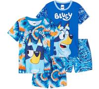 Get Trend Bluey Pijama Niño y Bebe, 2-8 Años, Pack de 2 Pijamas Niños Verano Manga Corta, Ropa de Dormir Transpirable, Regalos Niños (3-4 Años, Azul Tie Dye Bluey, Paquete de 2)