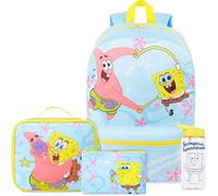 Get Trend Bob Esponja Mochila Escolar Set, 4 Piezas con Grande Mochila Niña 46cm, 500ml Botella Agua Sin BPA, Estuche Escolar y Bolsa Isotermica (Azul Claro/Amarillo Spongebob)