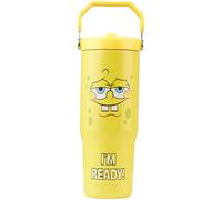 Get Trend Bob Esponja Vaso Termico con Asa y Pajita 850 ml, Termo Cafe Doble Pared, Acero Inoxidable Sin BPA para Llevar, Botella Agua Mantiene Frio 12h y Calor 5h (Amarillo SpongeBob)