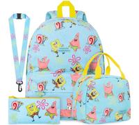 Get Trend Bob Esponja y Patricio Mochila Escolar Set, 4 Piezas con Mochila Niña de Pana, Estuche Pequeño, Bolsa Isotermica Porta Alimentos y Lanyard, Regalo para Niñas (Multi Spongebob)