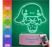 Get Trend Cinnamoroll Sanrio Luces LED Acrílica con Control Remoto, 16 Colores y 4 Modos, Lampara Mesita Noche con Brillo Ajustable, Funciona con USB o Pilas (Multi Cinnamoroll)
