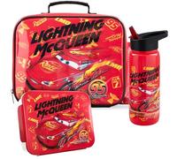 Get Trend Disney Cars Lightning McQueen Bolsa Almuerzo Niños Set 3 Piezas, Bolsa Isotermica 5 L, Botella 640 ml y Snack Box 2 L Compartimentos, Sin BPA, Escuela y Guardería (Red/Multi Cars)