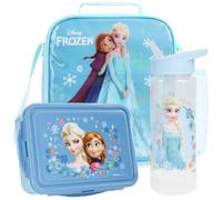 Get Trend Disney Frozen Bolsa Termica Porta Alimentos Set, 3 Piezas Botella de Agua y Bento Box Fiambrera con Compartimentos, Sin BPA, para Colegio, Guarderia y Viajes (Azul Claro Frozen)
