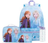 Get Trend Disney Frozen Grande Mochila Escolar Niña Set 4 Piezas, 46 cm Mochila Infantil con Botella Agua 500 ml, Estuche Escolar y Bolsa Termica Porta Alimentos para Colegio (Azul Frozen)