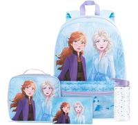 Get Trend Disney Frozen Mochila Escolar Niña Set 4 Piezas, Mochila Infantil con Botella Agua 500 ml, Estuche Escolar y Bolsa Termica Porta Alimentos para Colegio (Azul Frozen)