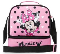 Get Trend Disney Minnie Mouse Bolsa de Almuerzo Infantil Aislada, Lunch Bag para Fiambrera con 2 Compartimentos, Asa, Correa Ajustable, Bolsa Térmica Colegio y Picnic, Regalo Niña (Negro/Rosa Minnie)