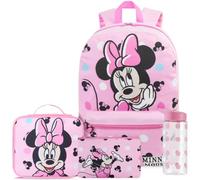 Get Trend Disney Minnie Mouse Grande Mochila Escolar Niña Set 4 Piezas, 46 cm Mochila Infantil con Botella Agua 500 ml, Estuche Escolar y Bolsa Termica Porta Alimentos para Colegio (Rosa Minnie)