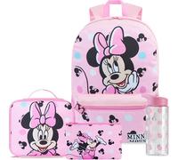 Get Trend Disney Minnie Mouse Mochila Escolar Niña Set 4 Piezas, Mochila Infantil con Botella Agua 500 ml, Estuche Escolar y Bolsa Termica Porta Alimentos para Colegio (Rosa Minnie)