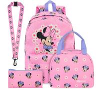 Get Trend Disney Minnie Mouse Mochila Escolar Set, 4 Piezas con Mochila Niña de Pana, Estuche Pequeño, Bolsa Isotermica Porta Alimentos y Lanyard, Regalo para Niñas (Rosa/Multi Minnie Mouse)