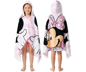 Get Trend Disney Minnie Mouse Toalla Playa con Capucha Toalla Poncho Niño Niña Piscina Playa Poncho Toallas Baño Algodon Absorbente (Minnie Mouse Blanco/Rosa, 3-7 Años)