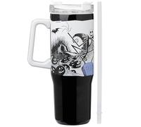 Get Trend Disney Nightmare Before Christmas Vaso Termico Pajita y Tapa 940ml, Taza Acero Inoxidable Doble Pared, Botella Libre BPA Niños Adultos Reutilizable (Negro/Blanco Jack)