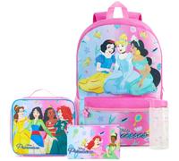 Get Trend Disney Princesas Grande Mochila Escolar Niña Set 4 Piezas, 46 cm Mochila Infantil con Botella Agua 500 ml, Estuche Escolar y Bolsa Termica Porta Alimentos para Colegio (Rosa Princess)