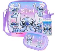 Get Trend Disney Stitch Bolsa Termica Infantil con Fiambrera Almuerzo Botella Agua Niños Set de 3 Piezas Bolsa Merienda Botellas Loncheras Material Escolar (Multi Stitch)