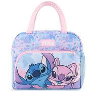 Get Trend Disney Stitch Bolsa Térmica Niña, Lunch Bag con 2 Compartimentos, Bandolera Ajustable y Asa, Bolsa Comida Infantil (Rosa/Azul Stitch and Angel)