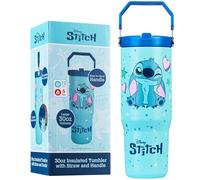 Get Trend Disney Stitch Botella Termica con Pajita y Asa 850ml, Vaso Térmico Antigoteo Reutilizable, Taza Acero Inoxidable, Bebidas Frías y Calientes (Azul Stitch)