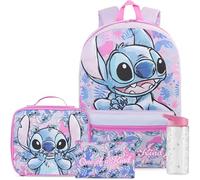 Get Trend Disney Stitch Mochila Escolar Niña Set 4 Piezas, Mochila Infantil con Botella Agua 500 ml, Estuche Escolar y Bolsa Termica Porta Alimentos para Colegio (Multi Stitch)