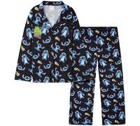 Get Trend Disney Stitch Pijama Invierno Niña y Adolescente, Ropa de Dormir con Camiseta Botones y Pantalón Largo, Regalo Original (13-14 Años, Negro Stitch)
