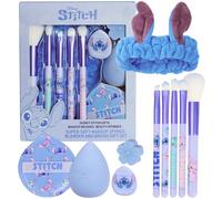 Get Trend Disney Stitch Set Brochas Maquillaje con 5 Pinceles, 2 Esponjas, 2 Polveras y Diadema, Kit Belleza Niña y Adolescente (Azul Stitch)
