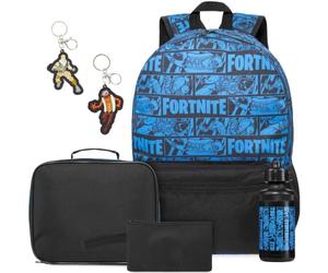 Get Trend Fortnite Mochila Escolar Set, 6 Piezas con Mochila Niño, 500ml Botella Agua Sin BPA, Estuche, Bolsa Isotermica y 2X Llavero