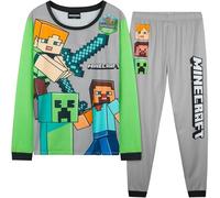 Get Trend Fortnite Pijama Niño Manga Larga, Conjunto Pijama para Niños y Adolescentes, Lounge Set Cálido, Ropa de Dormir, Regalo Gamer (7-8 Años, Gris Minecraft)