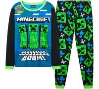 Get Trend Fortnite Pijama Niño Manga Larga, Conjunto Pijama para Niños y Adolescentes, Lounge Set Cálido, Ropa de Dormir, Regalo Gamer (9-10 Años, Azul/Verde Minecraft)
