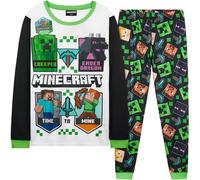 Get Trend Fortnite Pijama Niño Manga Larga, Conjunto Pijama para Niños y Adolescentes, Lounge Set Cálido, Ropa de Dormir, Regalo Gamer (7-8 Años, Azul/Verde Minecraft)