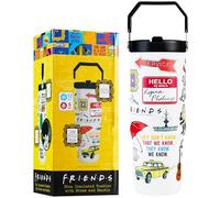 Get Trend FRIENDS Botella Termica con Pajita y Asa 850ml, Vaso Térmico Antigoteo Reutilizable, Taza Acero Inoxidable, Bebidas Frías y Calientes (Blanco Friends)