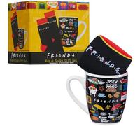 Get Trend Friends Taza Ceramica & Calcetines Mujer Chica, EU 35-41, Taza Cafe Te 315ml Calcetines Divertidos, Set Regalo Adultos Adolescentes (Negro AOP Friends)