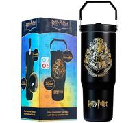 Get Trend Harry Potter Botella Termica con Pajita y Asa 850ml, Vaso Térmico Antigoteo Reutilizable, Taza Acero Inoxidable, Bebidas Frías y Calientes (Negro Harry Potter)