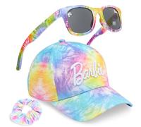Get Trend Hello Kitty | Barbie | Squishmallows - Gorra de béisbol para niñas, gafas de sol con protección UV y coleteros suaves, juego de 3 piezas, Barbie multicolor, 6-14 Years