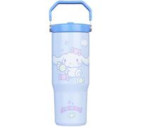 Get Trend Hello Kitty Cinnamoroll Vaso Termico con Asa y Pajita 850 ml, Termo Cafe Doble Pared, Acero Inoxidable Sin BPA para Llevar, Botella Agua Mantiene Frio 12h y Calor 5h (Azul Cinnamoroll)
