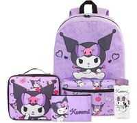 Get Trend Hello Kitty Kuromi Mochila Escolar Niña Set 4 Piezas Bolsa Térmica, Estuche Escolar y Botella de Agua 500 ml, Regalo Niña (Morado Kuromi)