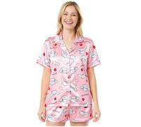 Get Trend Hello Kitty Pijama Corto Mujer, Kuromi Cinnamoroll Conjunto 2 Piezas con Camisa de Botones y Pantalones Cortos, Regalos Mujer(, S, Rosa Cinnamoroll)
