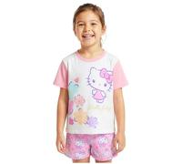 Get Trend Hello Kitty Pijama Niña 5-14 Años, Conjunto 2 Piezas Camiseta Manga Corta Y Pantalón Corto, Pijama Verano, Ropa de Niña (13-14 Años, Blanco/Rosa)