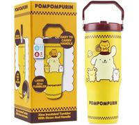 Get Trend Hello Kitty Pompompurin Vaso Termico con Asa y Pajita 850 ml, Termo Cafe Doble Pared, Acero Inoxidable Sin BPA para Llevar, Botella Agua Mantiene Frio 12h y Calor 5h (Amarillo Pompompurin)