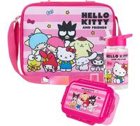 Get Trend Hello Kitty Sanrio Bolsa Termica Infantil con Fiambrera Almuerzo Botella Agua Niños Set de 3 Piezas Bolsa Merienda Botellas Loncheras (Rosa Hello Kitty)