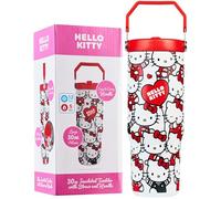 Get Trend Hello Kitty Sanrio Botella Termica con Pajita y Asa 850ml, Vaso Térmico Antigoteo Reutilizable, Taza Acero Inoxidable, Bebidas Frías y Calientes (AOP Hello Kitty)