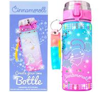 Get Trend Hello Kitty Sanrio Cinnamoroll Decora tu Propia Botella Agua Niña con DIY Kit Manualidades 550ml Libre de BPA, Artesanías Gemas Stickers Llavera (Multi Cinamonroll)