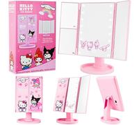 Get Trend Hello Kitty Sanrio Espejo Maquillaje con Luz con 16 Luces LED, Espejo Aumento Tríptico 3X y Bandeja, Sensor Táctil, Regalos Kawaii