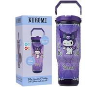 Get Trend Hello Kitty Sanrio Kuromi Botella Termica 850ml con Pajita y Asa 850ml, Vaso Térmico Antigoteo Reutilizable, Taza Acero Inoxidable, Bebidas Frías y Calientes (Morado Kuromi)