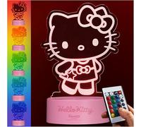 Get Trend Hello Kitty Sanrio Luces LED Acrílica con Control Remoto, 16 Colores y 4 Modos, Lampara Mesita Noche con Brillo Ajustable, Funciona con USB o Pilas (Multi Hello Kitty)